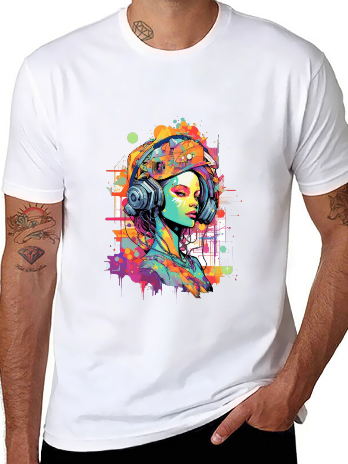 Vibrant Art Graphic Tee - DJ Headphone Girl