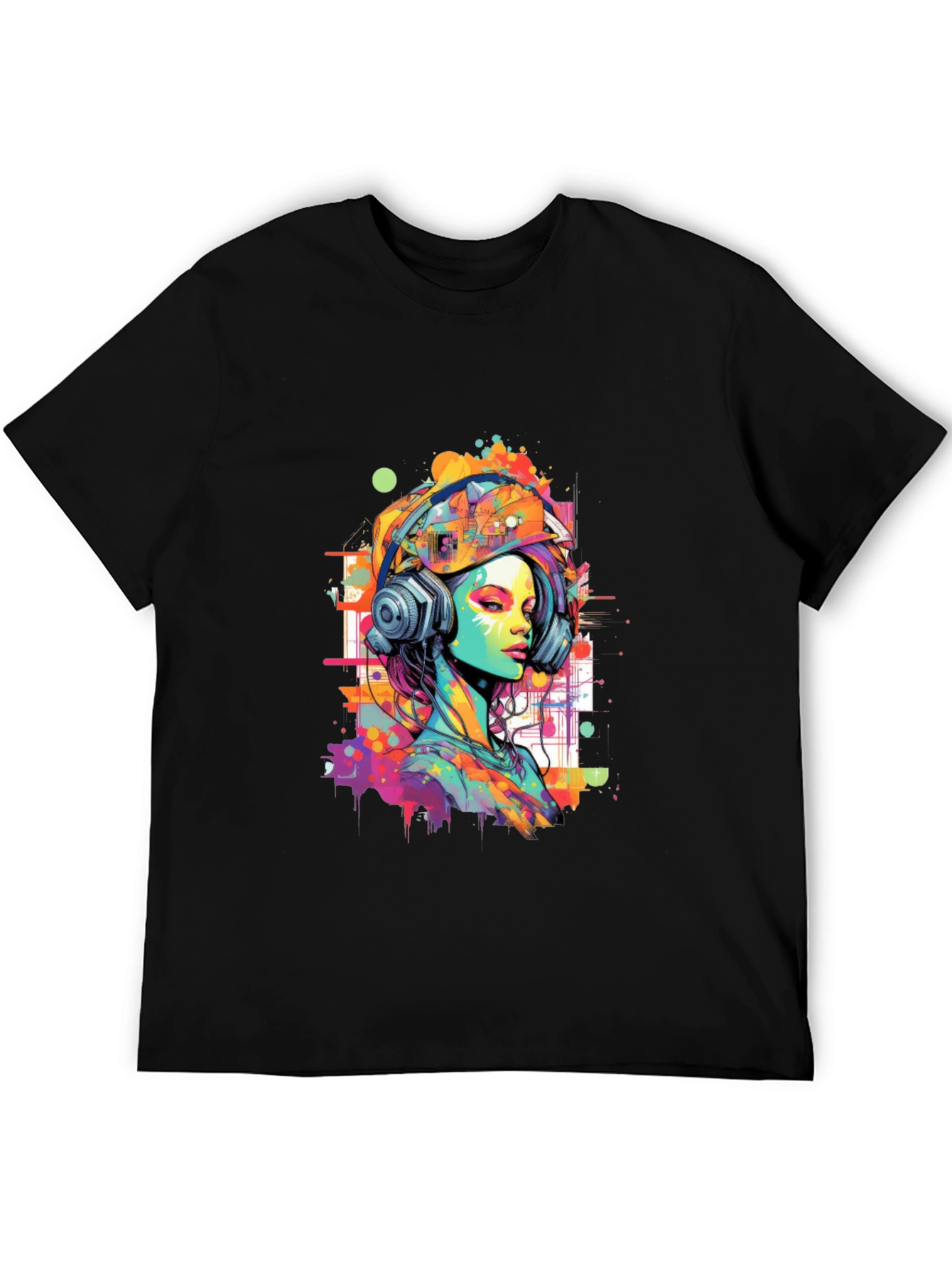 Vibrant Art Graphic Tee - DJ Headphone Girl