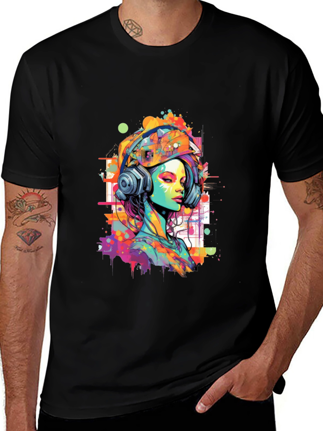 Vibrant Art Graphic Tee - DJ Headphone Girl