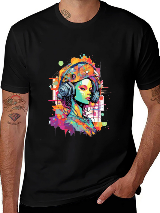 Vibrant Art Graphic Tee - DJ Headphone Girl