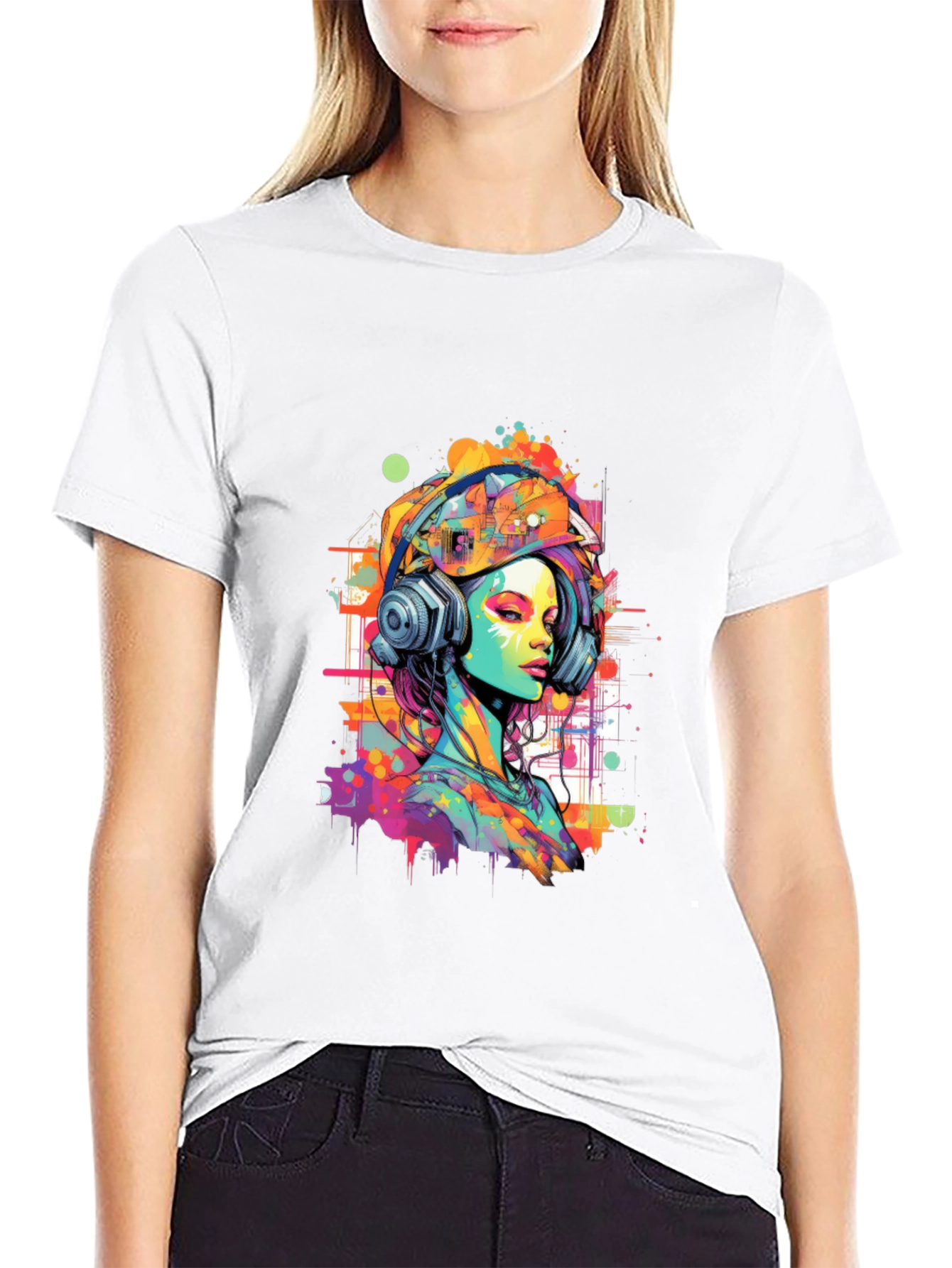 Vibrant Art Graphic Tee - DJ Headphone Girl