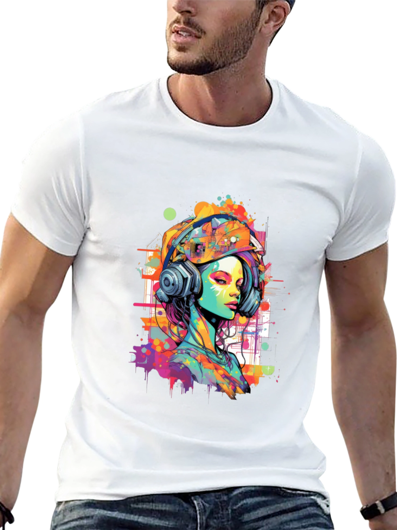 Vibrant Art Graphic Tee - DJ Headphone Girl