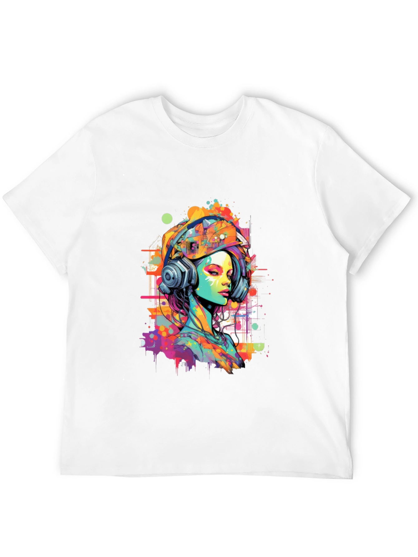 Vibrant Art Graphic Tee - DJ Headphone Girl