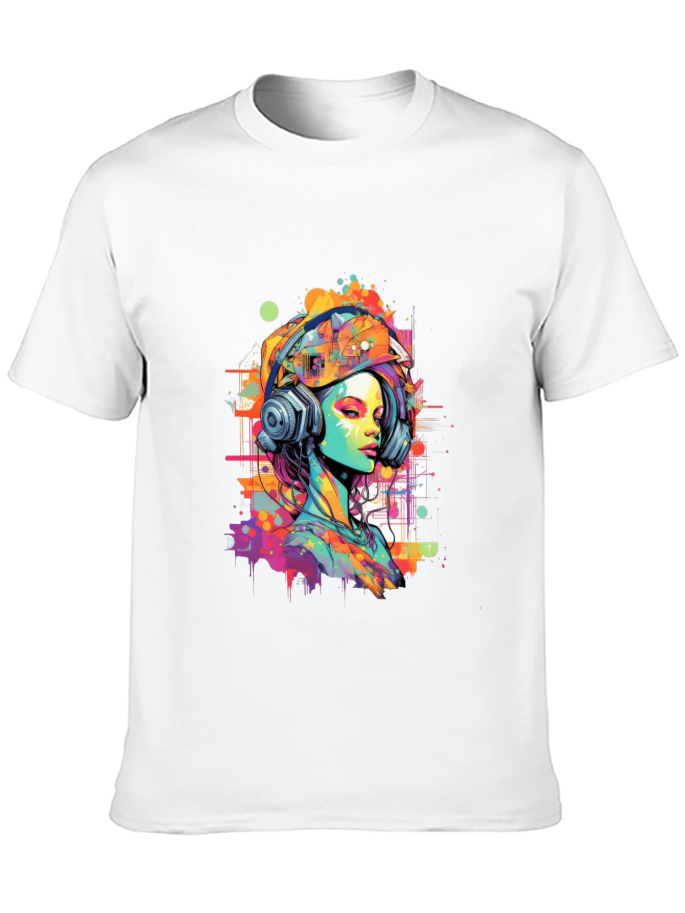 Vibrant Art Graphic Tee - DJ Headphone Girl
