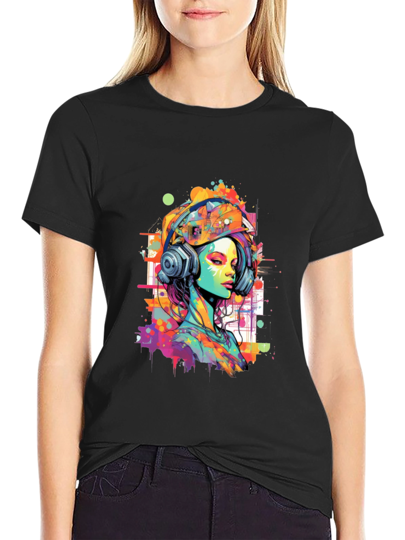 Vibrant Art Graphic Tee - DJ Headphone Girl