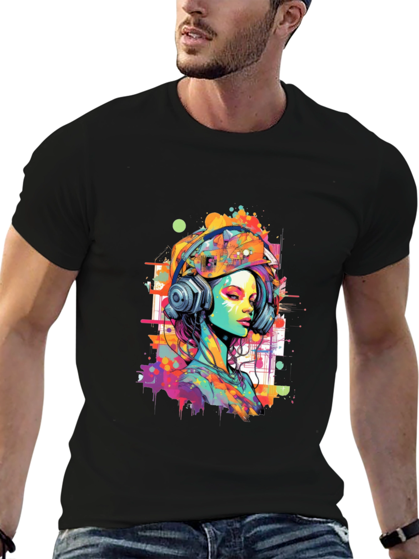 Vibrant Art Graphic Tee - DJ Headphone Girl