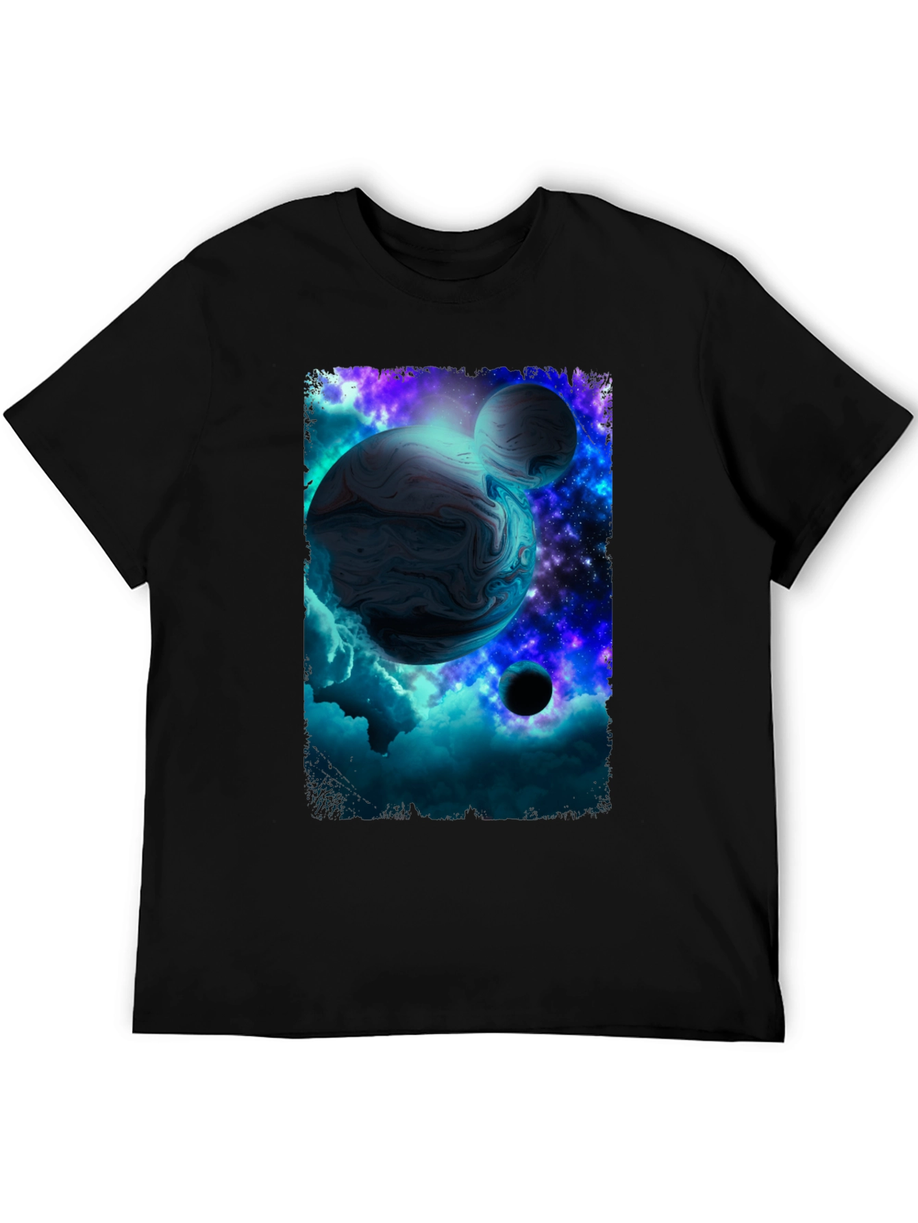 Galaxy Planet Graphic Print Black T-Shirt