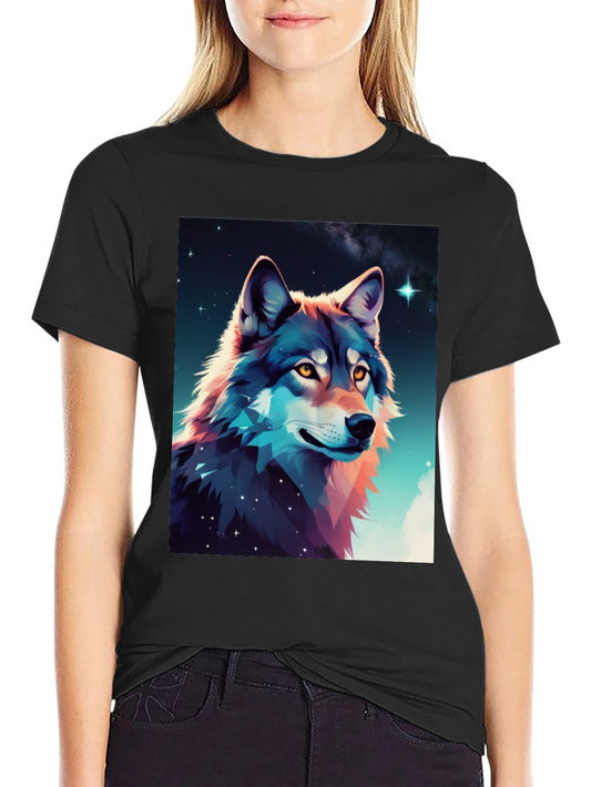 Wolf Galaxy Graphic Tee - Black Cotton Blend