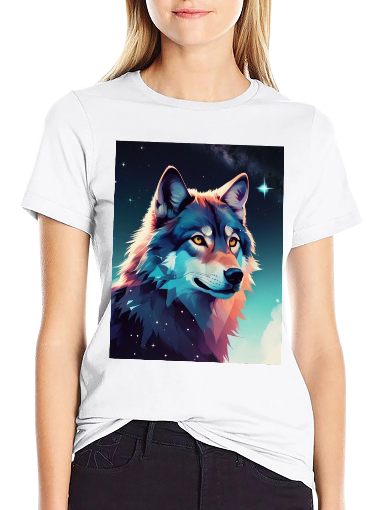 Wolf Galaxy Graphic Tee - Black Cotton Blend