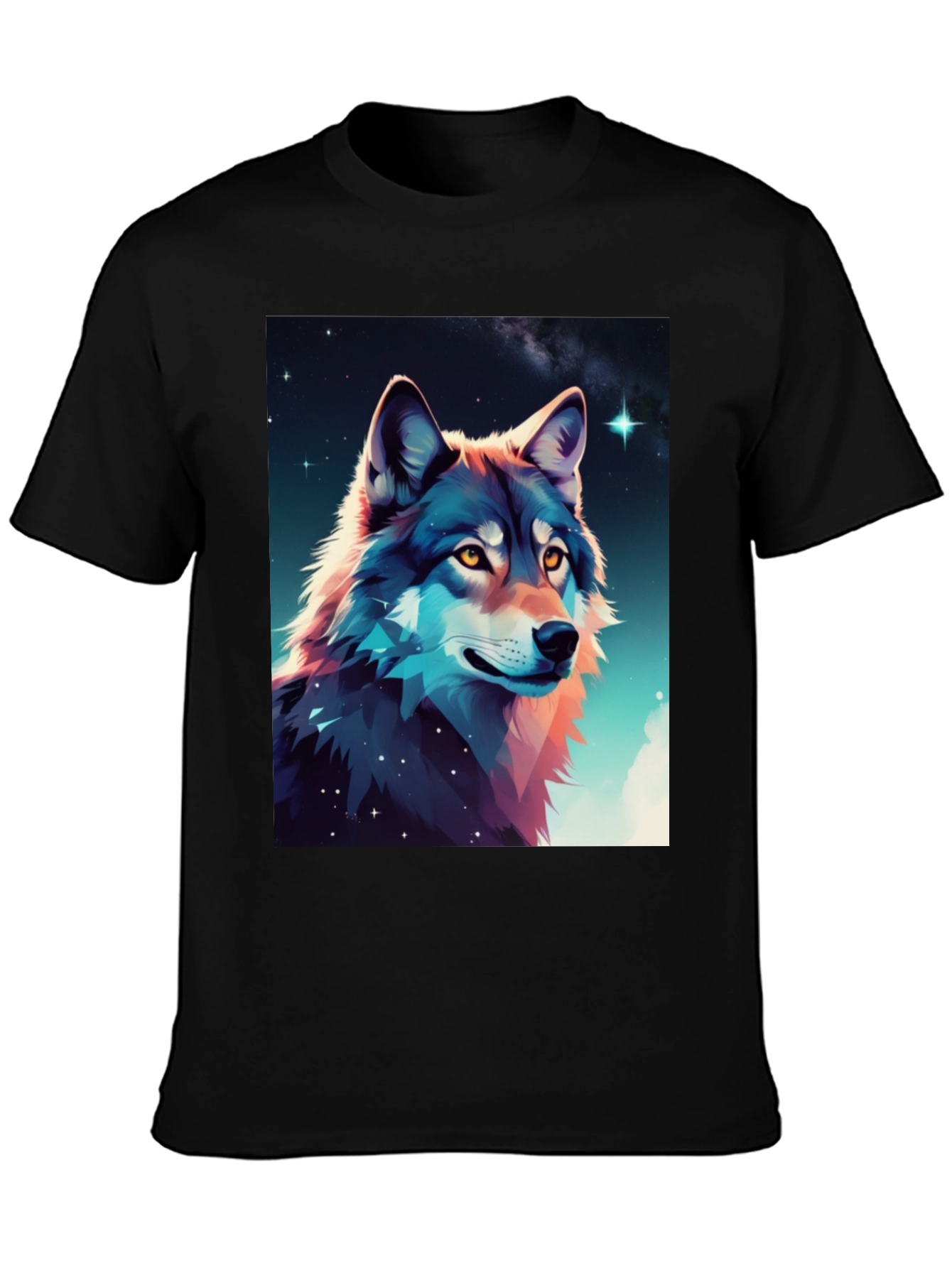Wolf Galaxy Graphic Tee - Black Cotton Blend