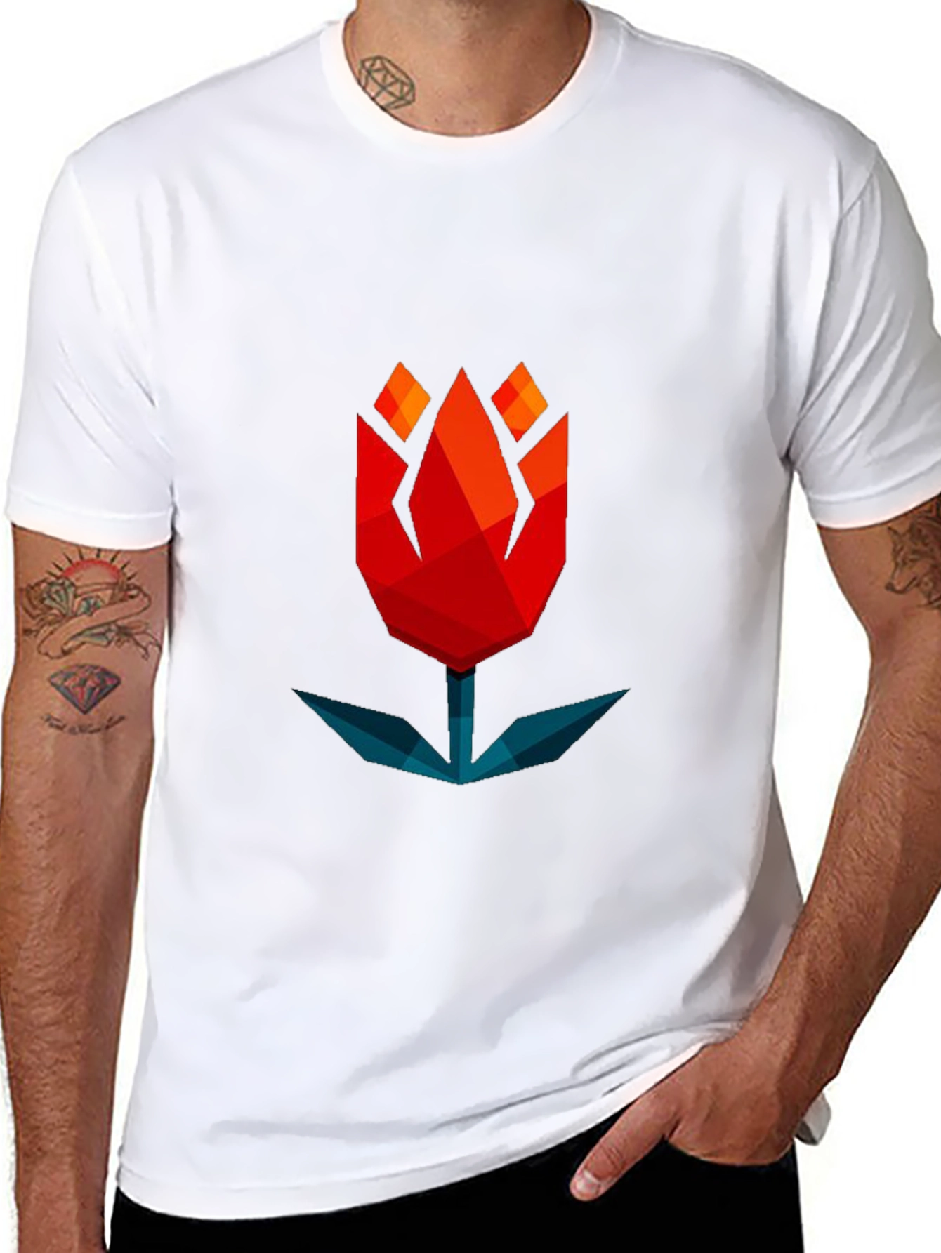 Geometric Tulip Graphic Tee - Modern Black T-Shirt