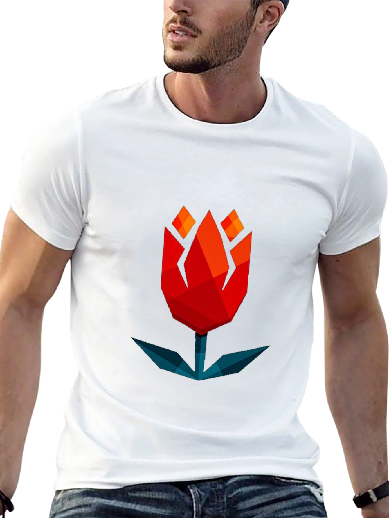 Geometric Tulip Graphic Tee - Modern Black T-Shirt