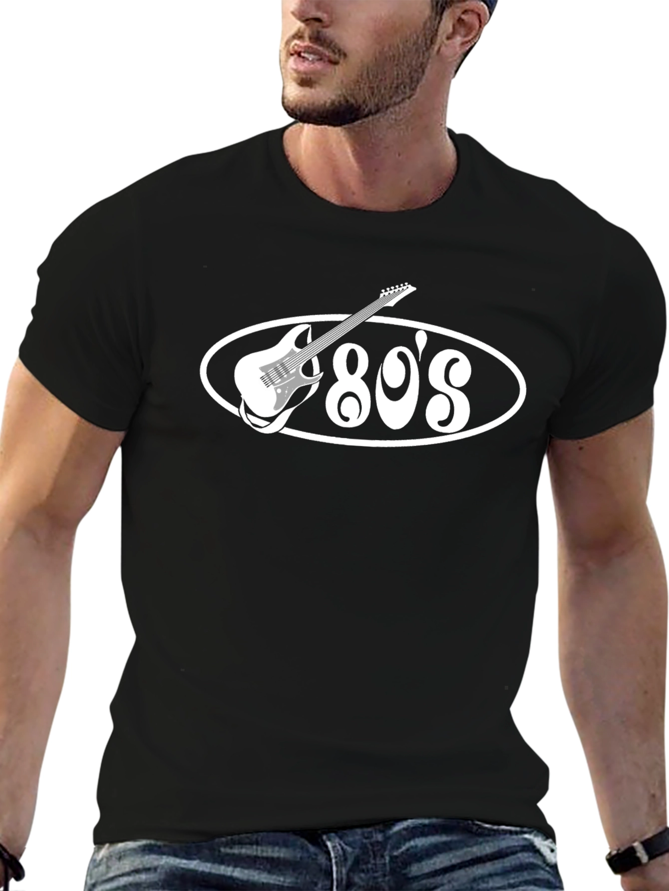 Retro 80s Guitar T-Shirt - Black