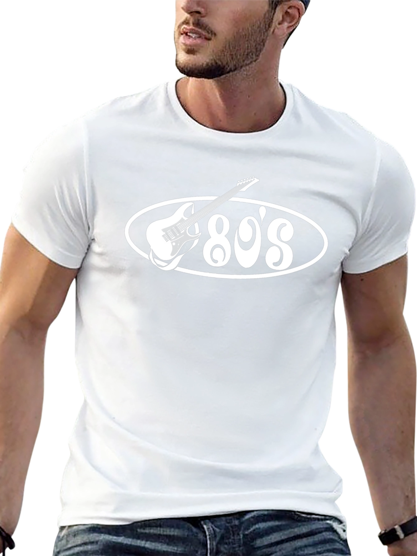 Retro 80s Guitar T-Shirt - Black