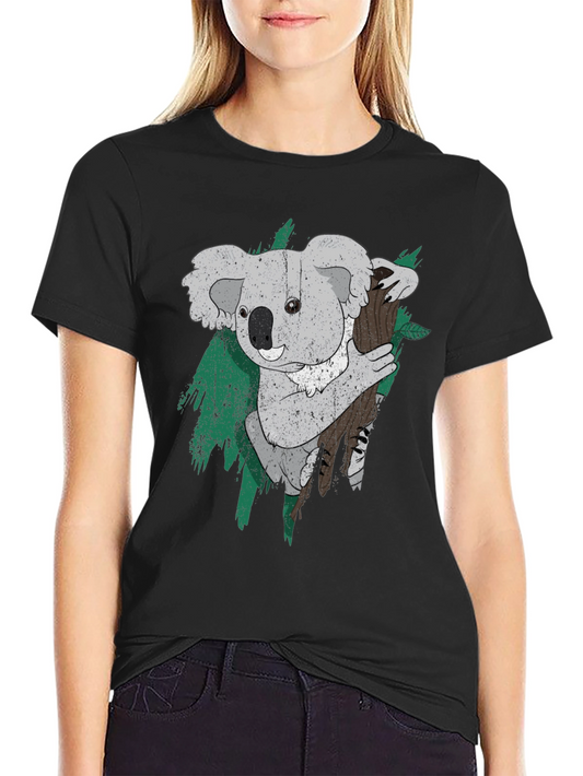 Koala Bear Graphic Print Black T-Shirt