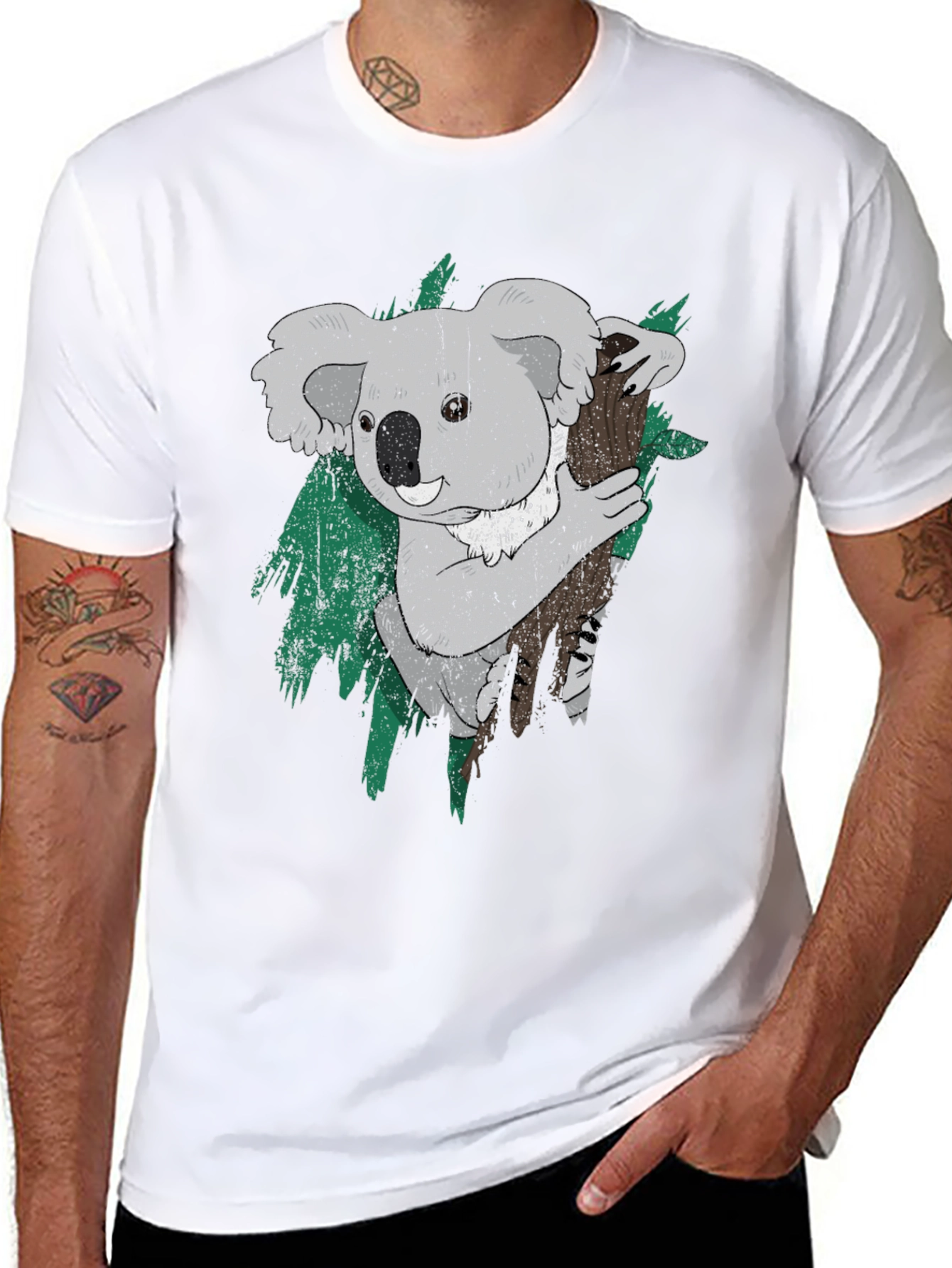 Koala Bear Graphic Print Black T-Shirt