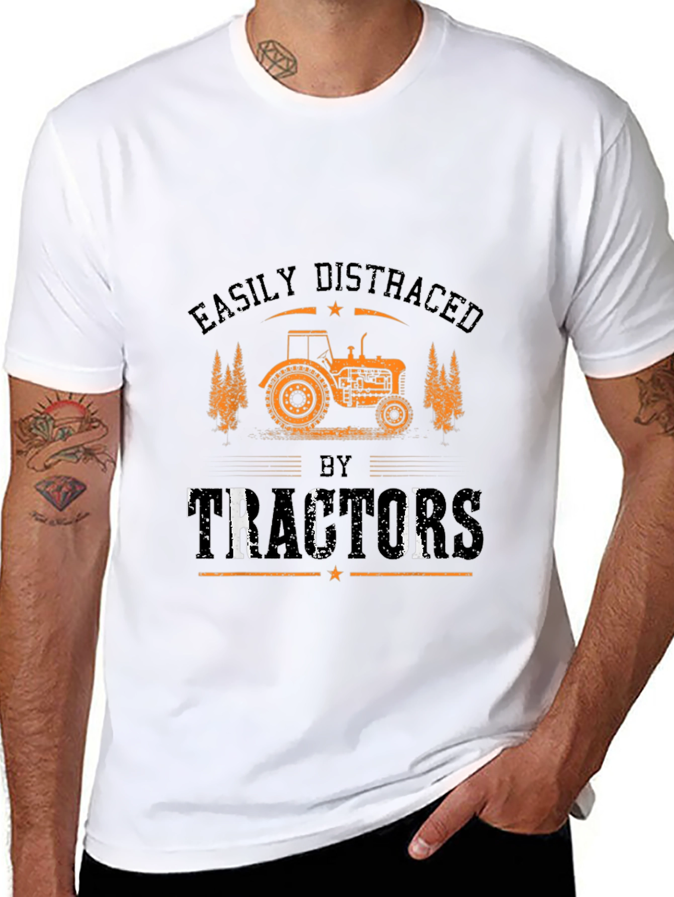 Easily Distracted by Tractors Black Graphic Tee