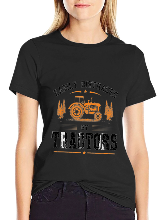Easily Distracted by Tractors Black Graphic Tee