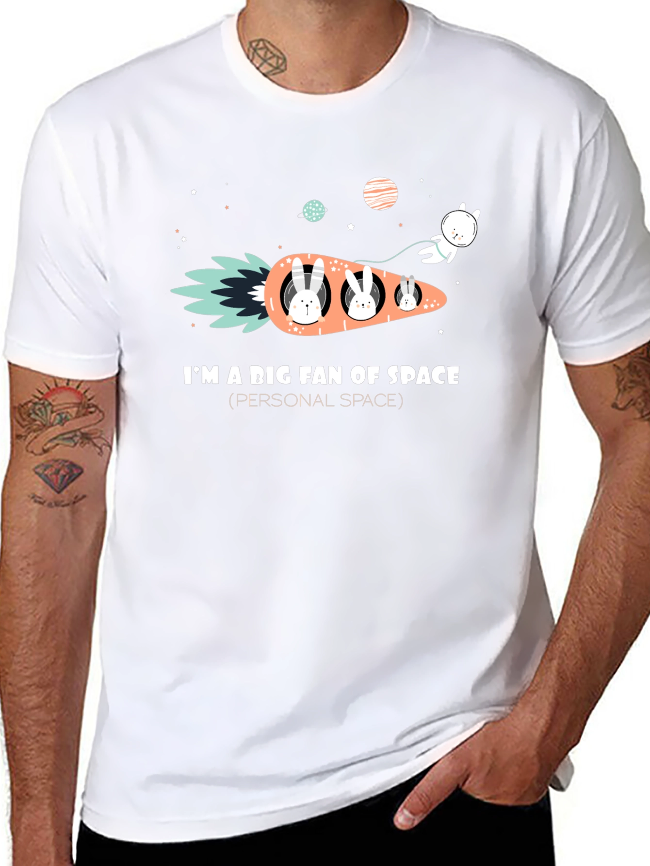 Space Fan Rabbit Carrot Rocket T-Shirt