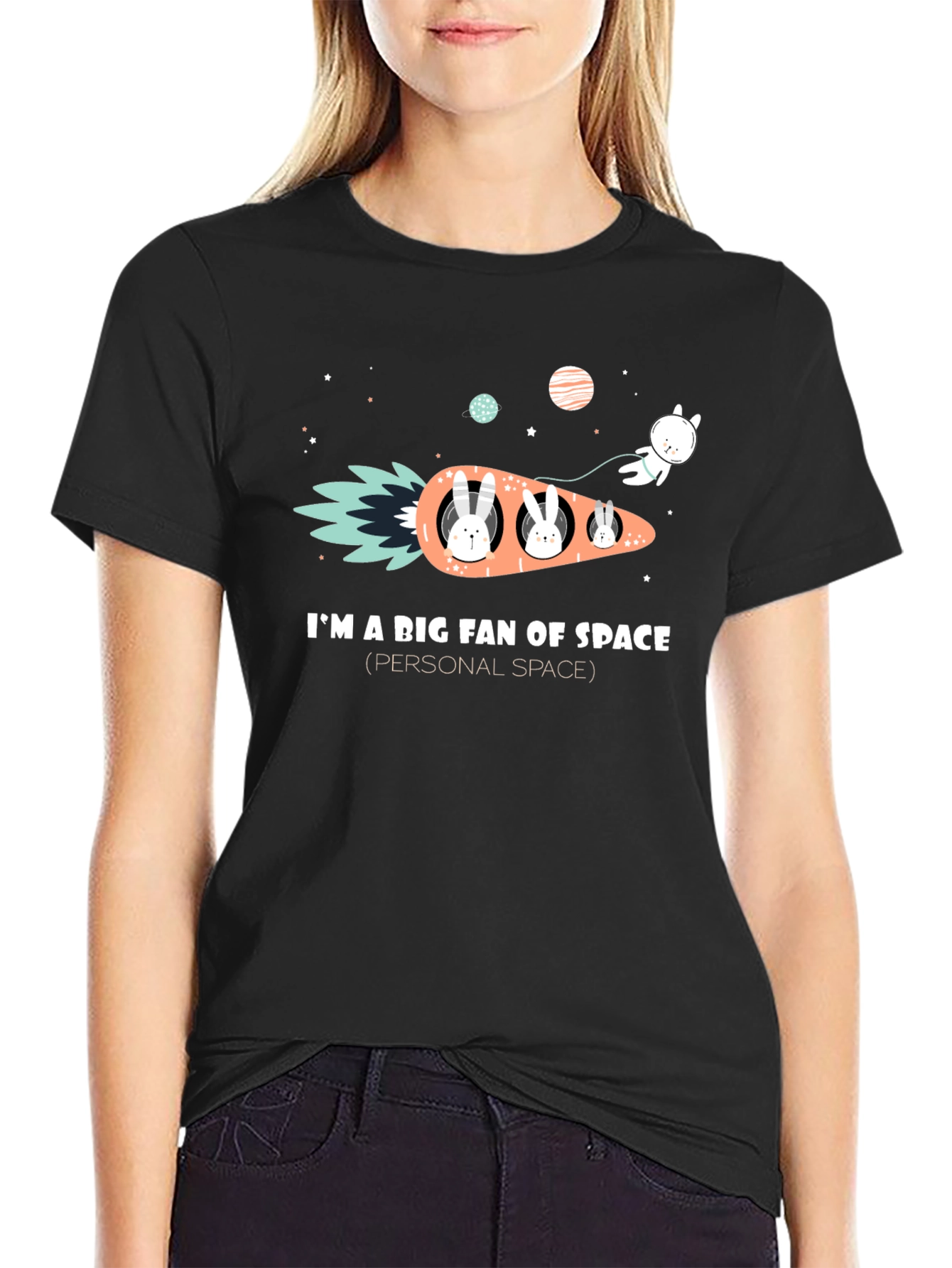 Space Fan Rabbit Carrot Rocket T-Shirt