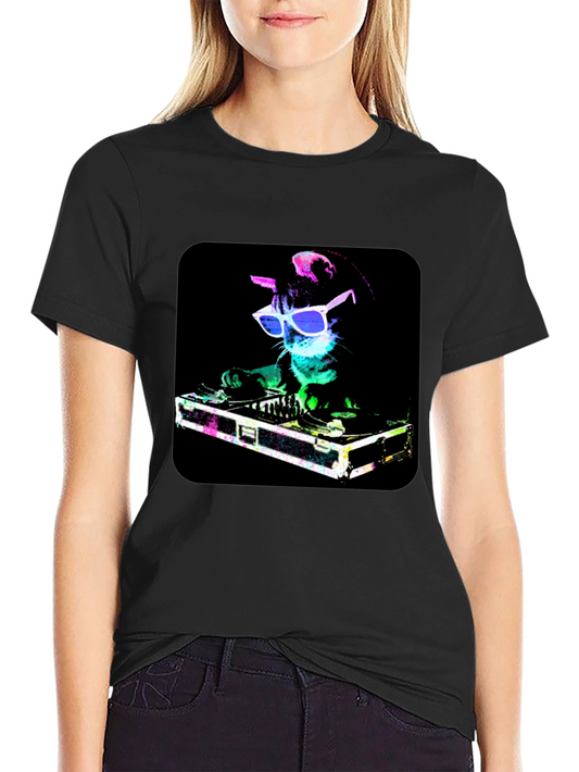 DJ Cat Graphic Tee - Cool Party Shirt