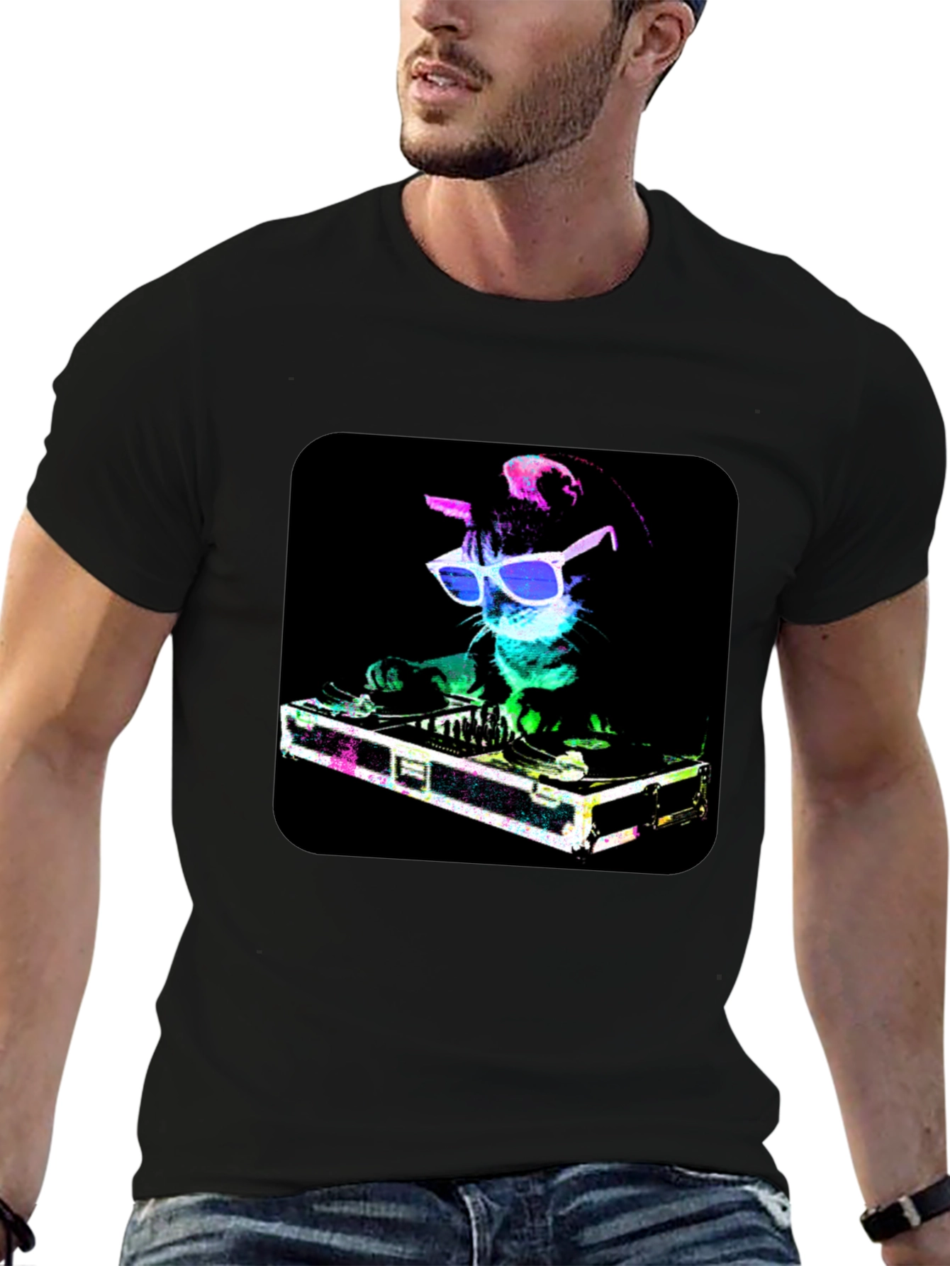 DJ Cat Graphic Tee - Cool Party Shirt