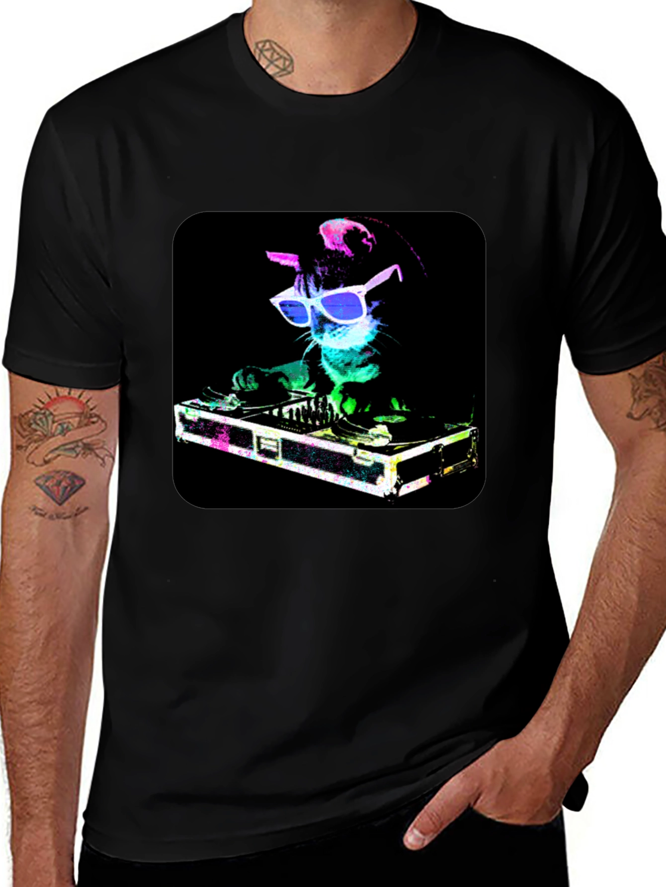 DJ Cat Graphic Tee - Cool Party Shirt