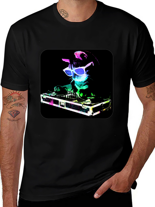 DJ Cat Graphic Tee - Cool Party Shirt