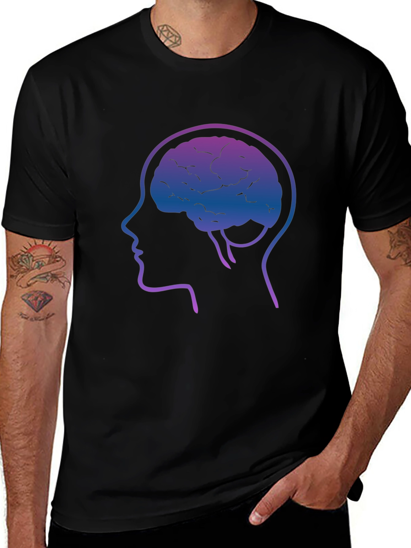 Brain Silhouette Graphic Tee - Black