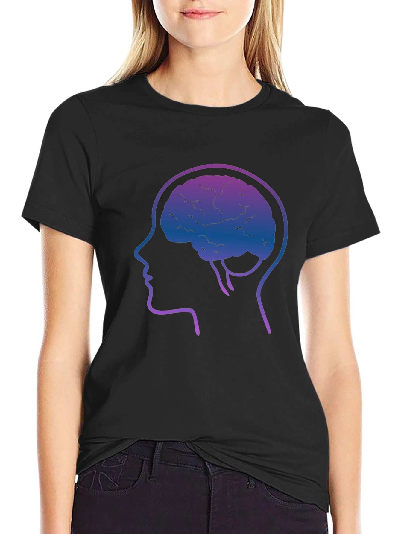 Brain Silhouette Graphic Tee - Black