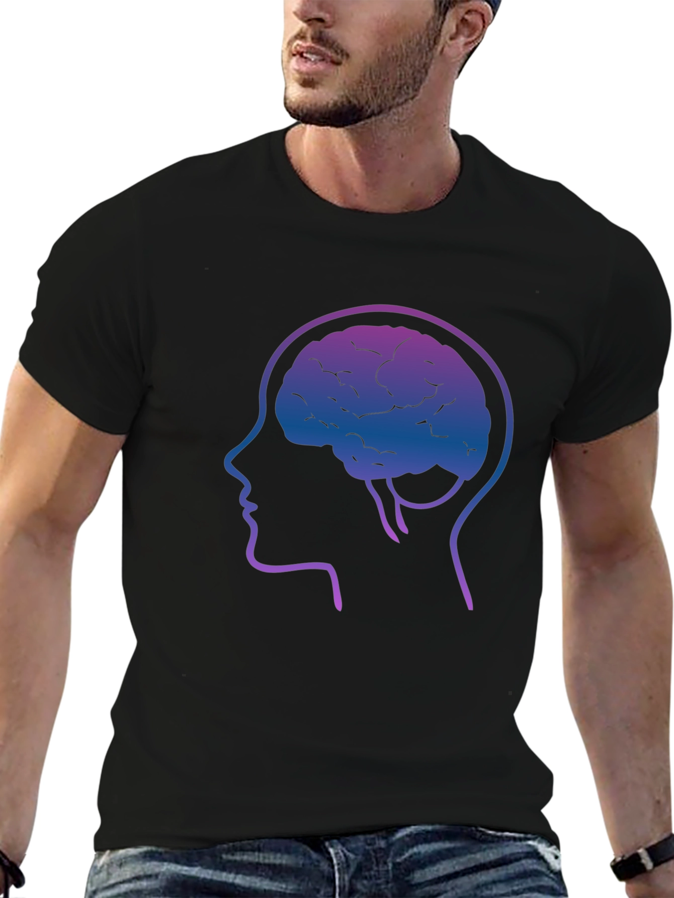 Brain Silhouette Graphic Tee - Black
