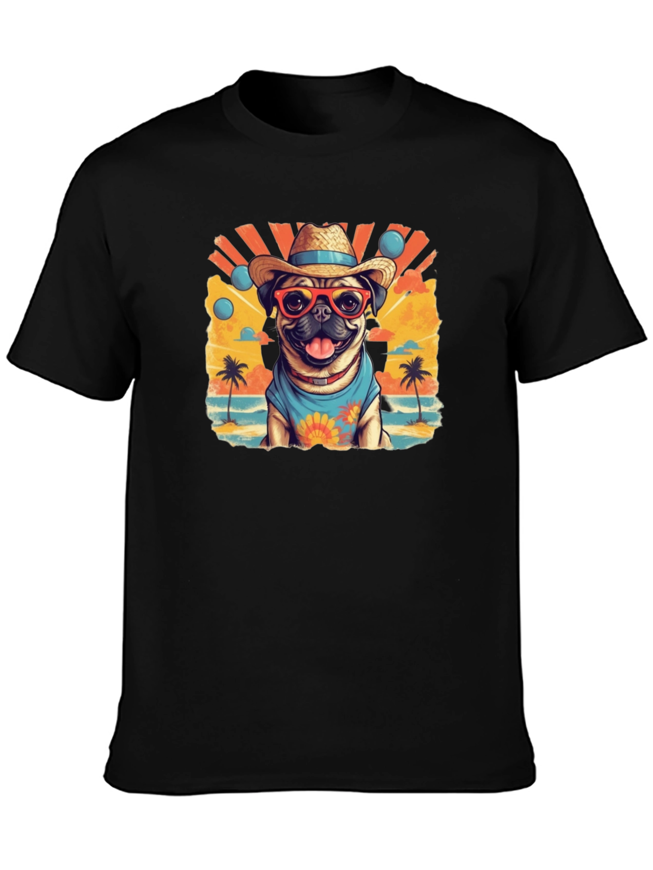 Pug in Paradise Black T-Shirt