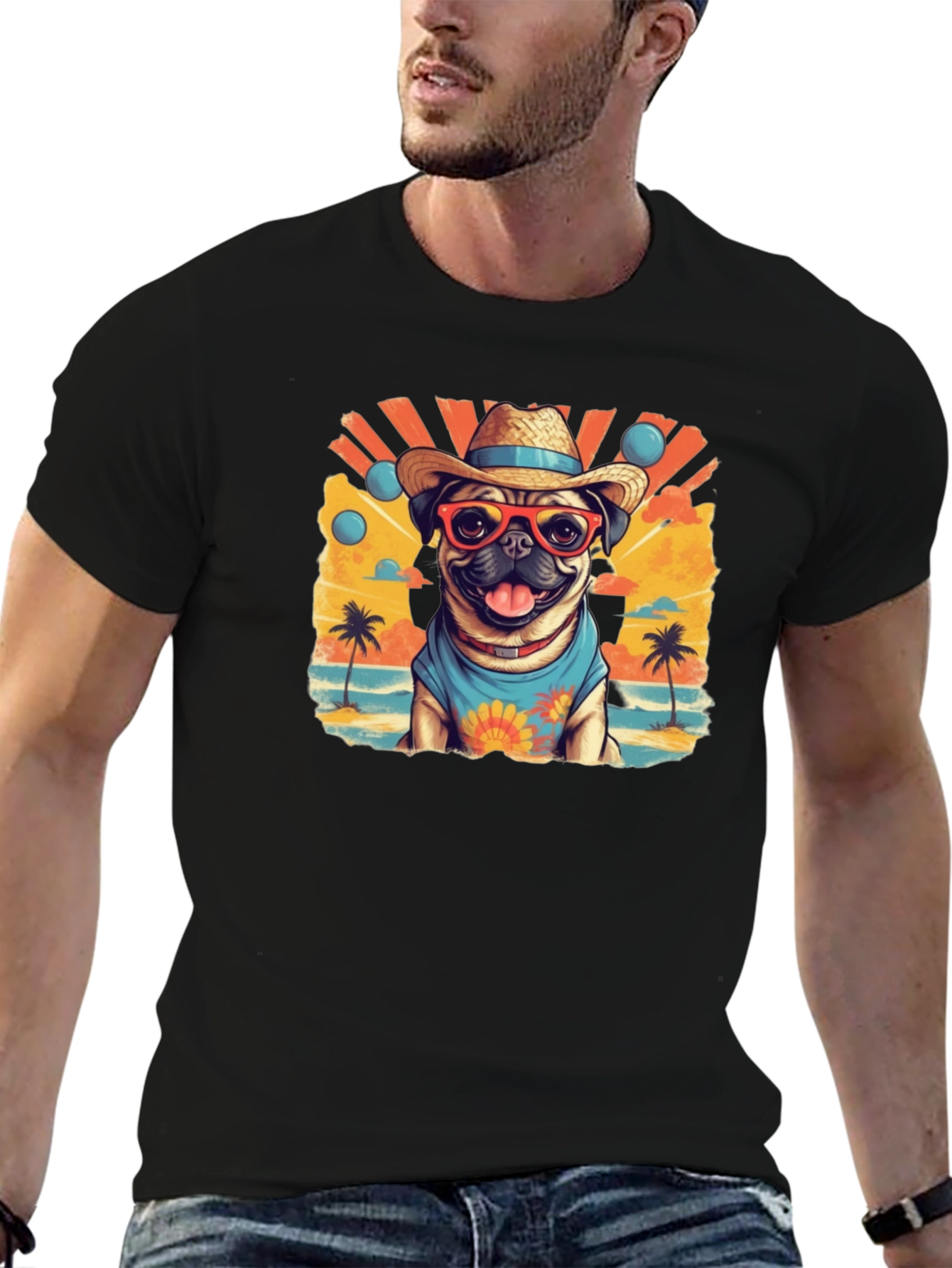 Pug in Paradise Black T-Shirt