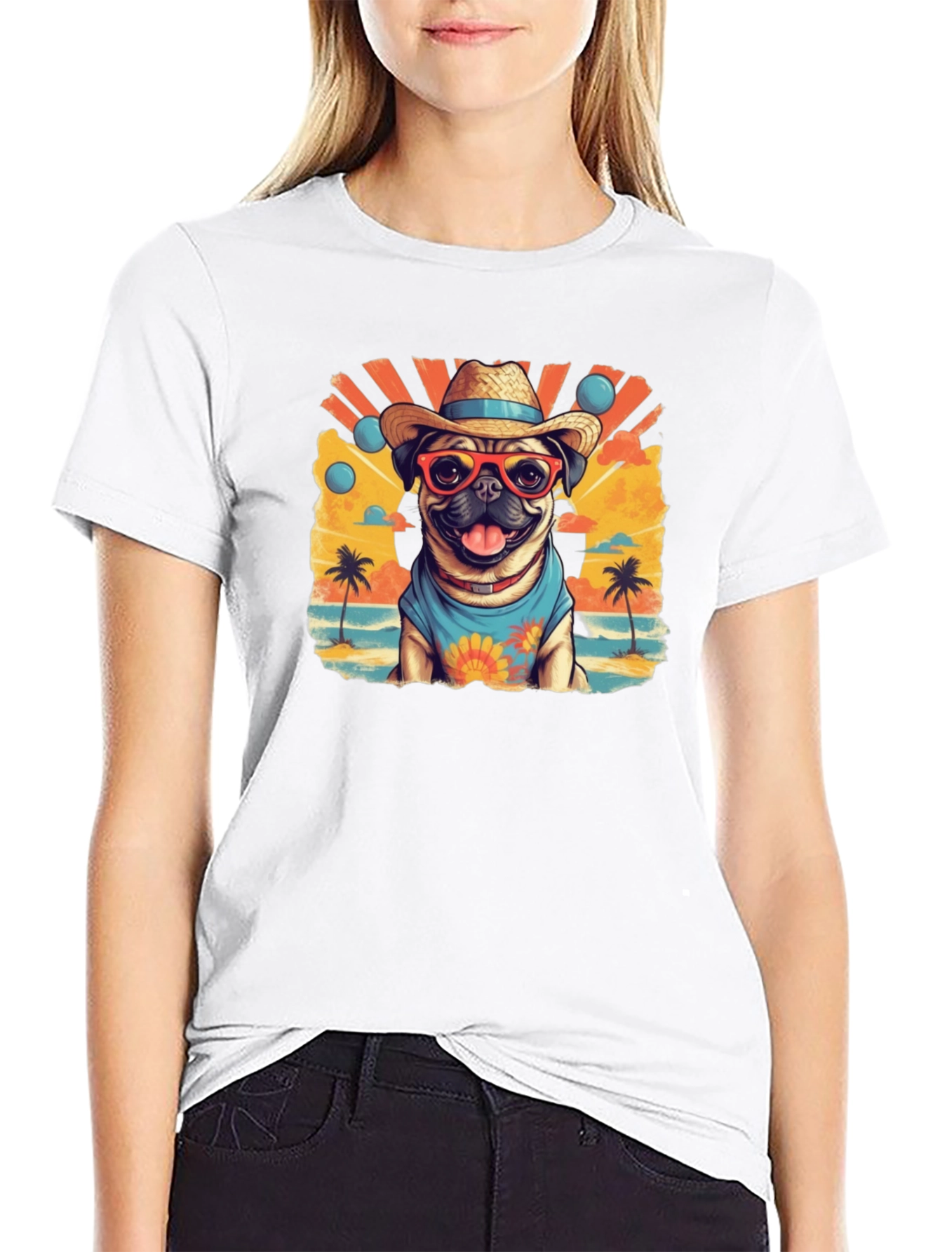Pug in Paradise Black T-Shirt