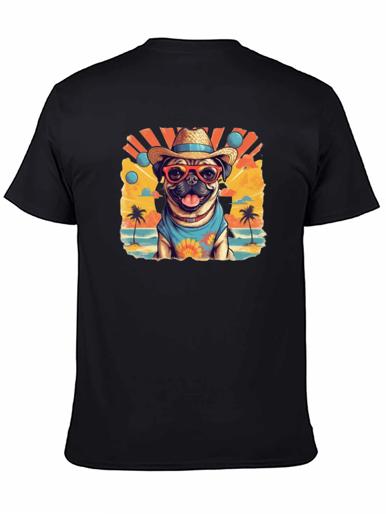 Pug in Paradise Black T-Shirt