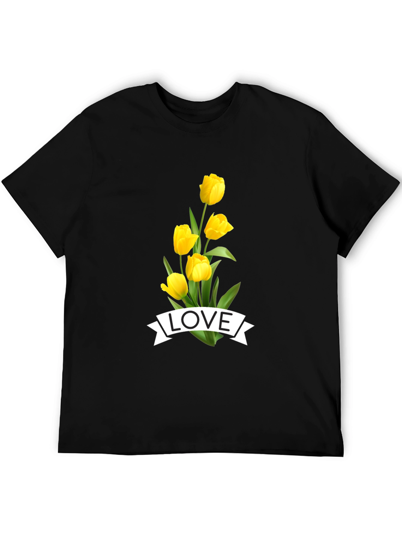Love Tulips Graphic Tee - Black Cotton T-Shirt