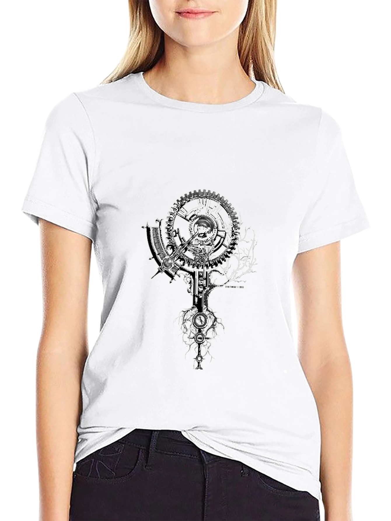 Steampunk Gearwork Graphic Tee - Black Cotton T-Shirt
