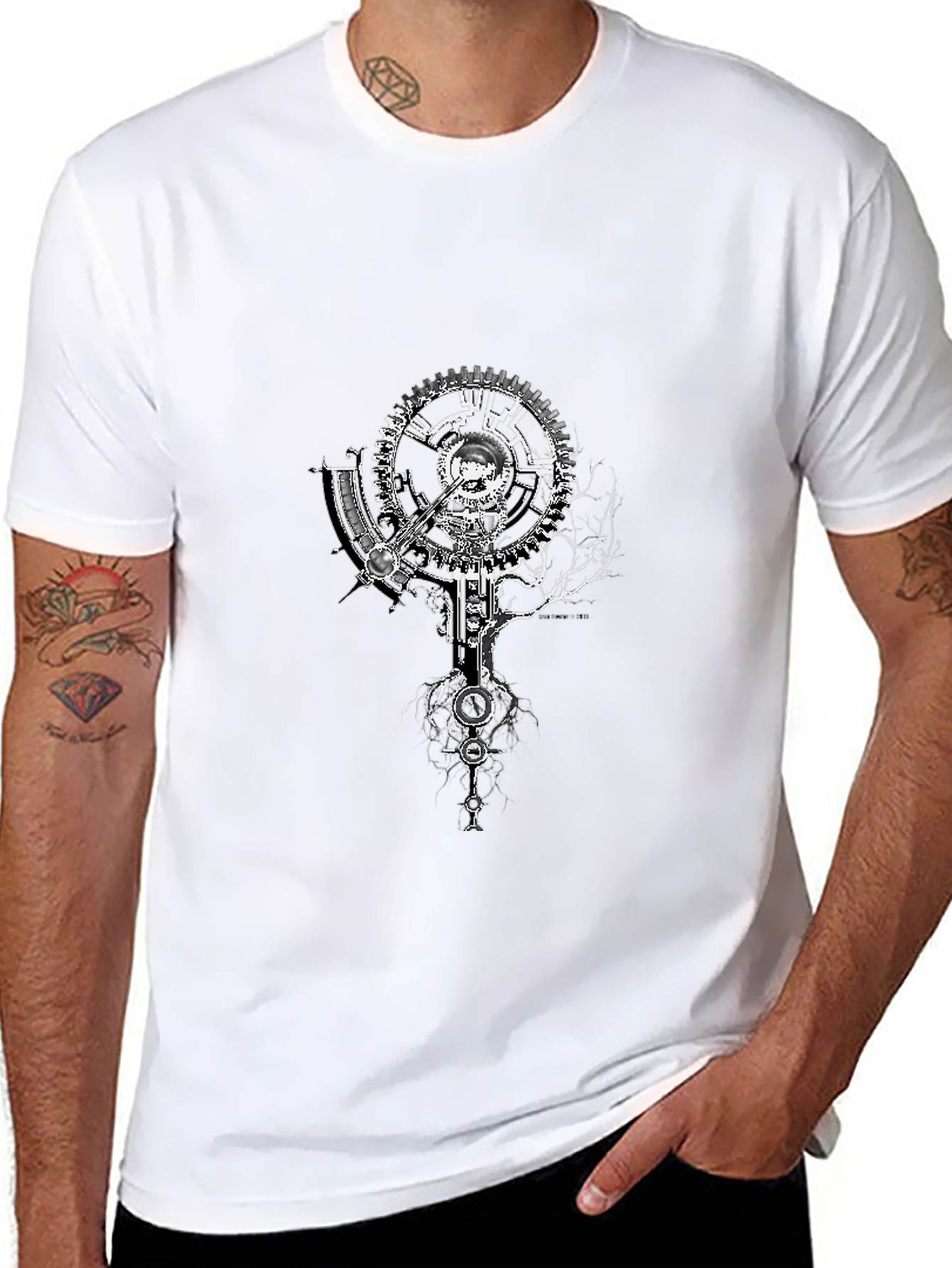 Steampunk Gearwork Graphic Tee - Black Cotton T-Shirt
