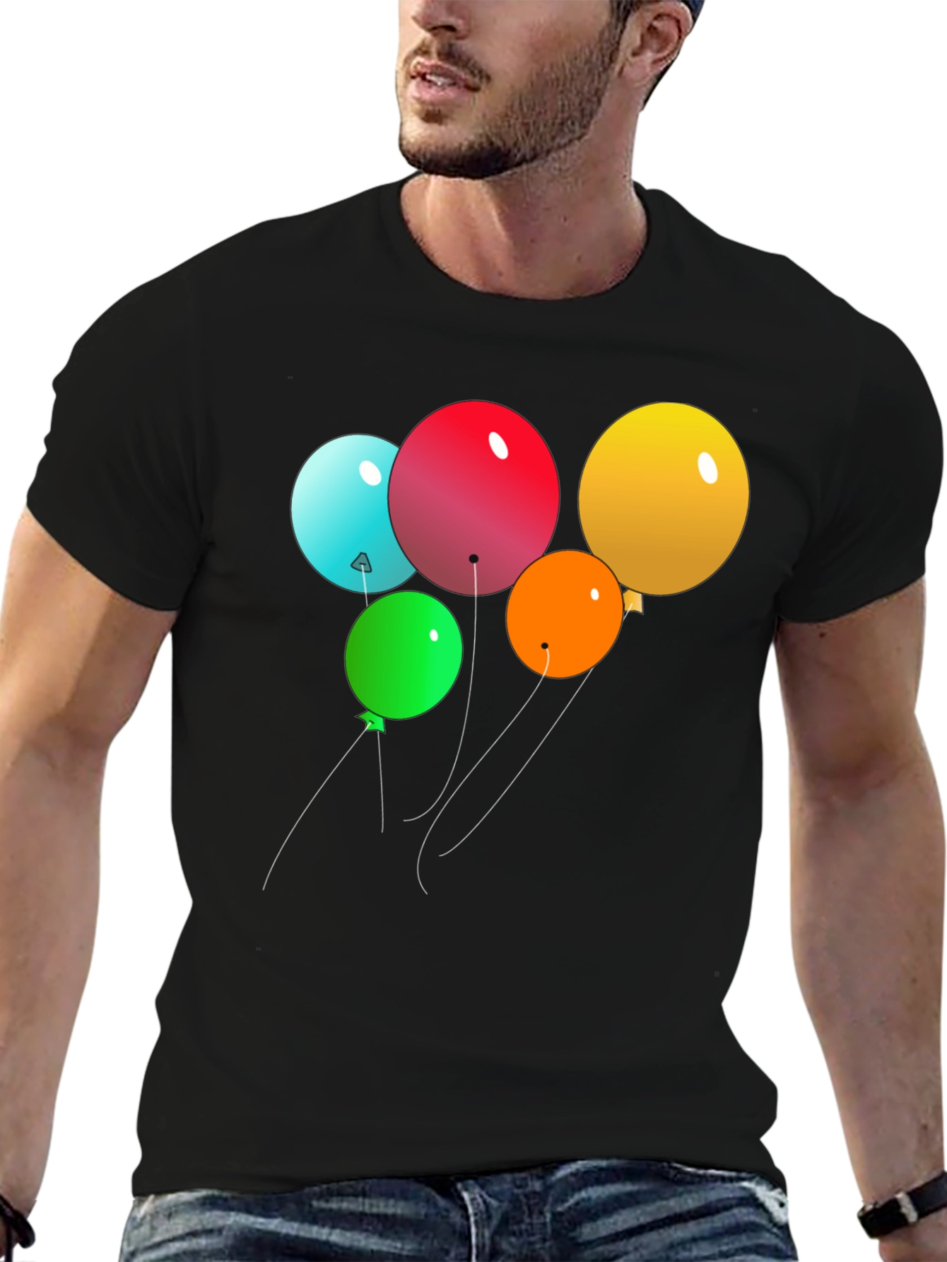 Balloon Graphic Print Black T-Shirt