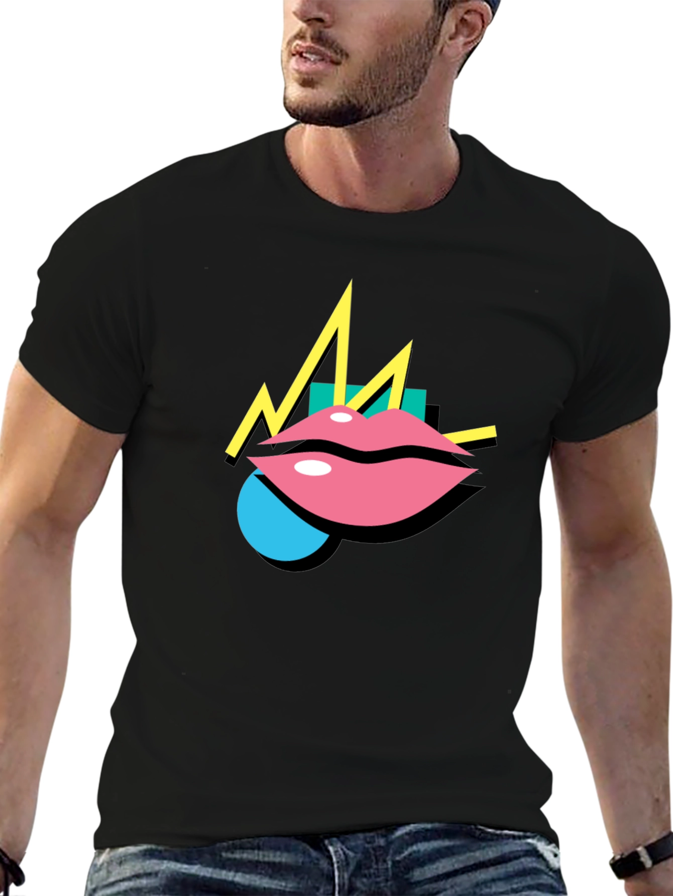 Retro Lips Graphic Black T-Shirt