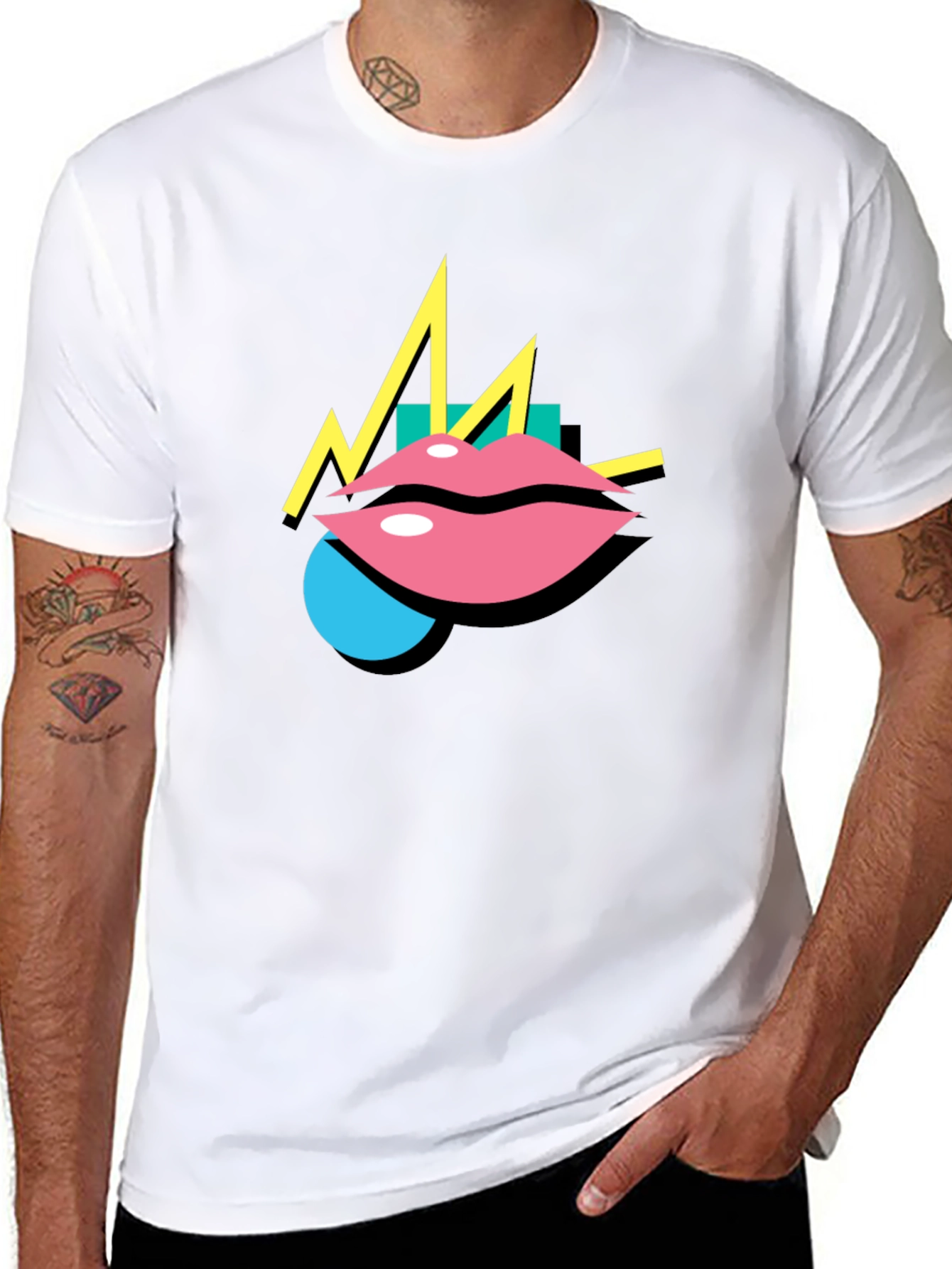 Retro Lips Graphic Black T-Shirt