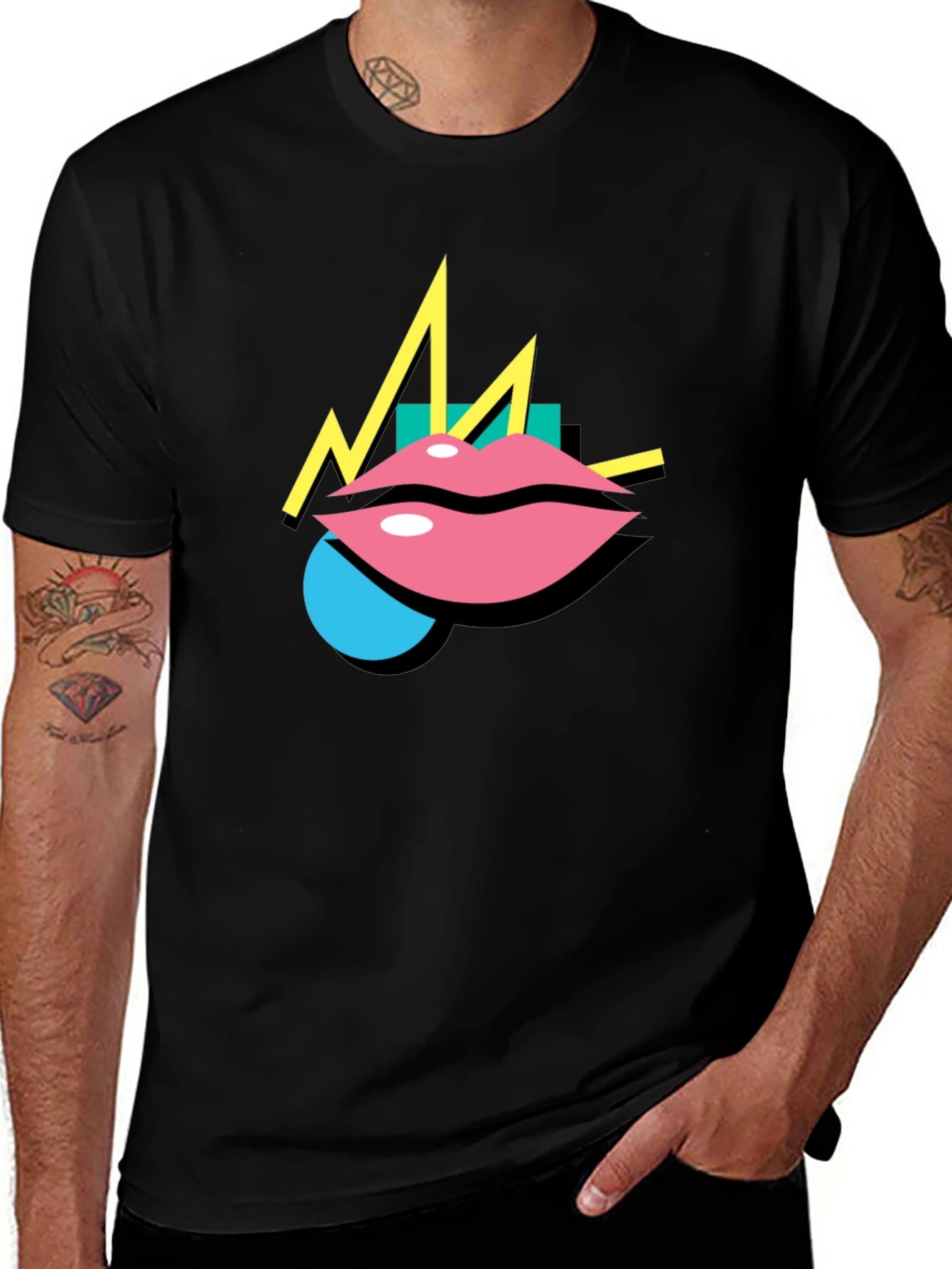 Retro Lips Graphic Black T-Shirt