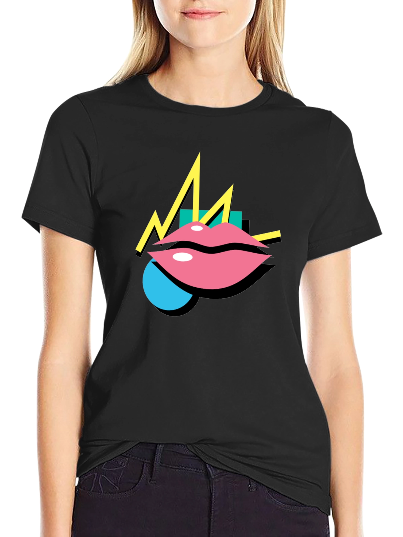 Retro Lips Graphic Black T-Shirt