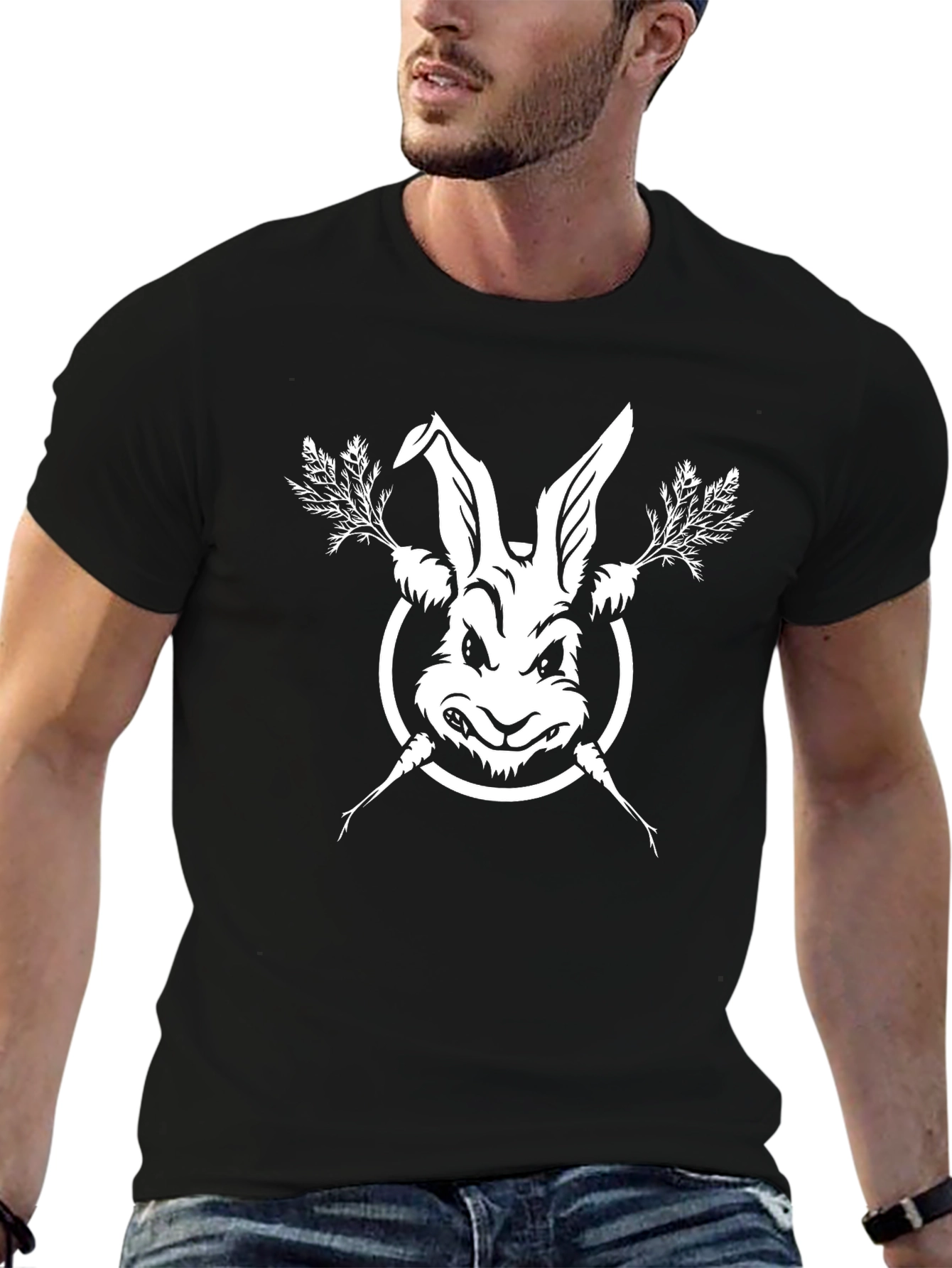 Rabbit & Carrots Black T-Shirt - Edgy Graphic Tee