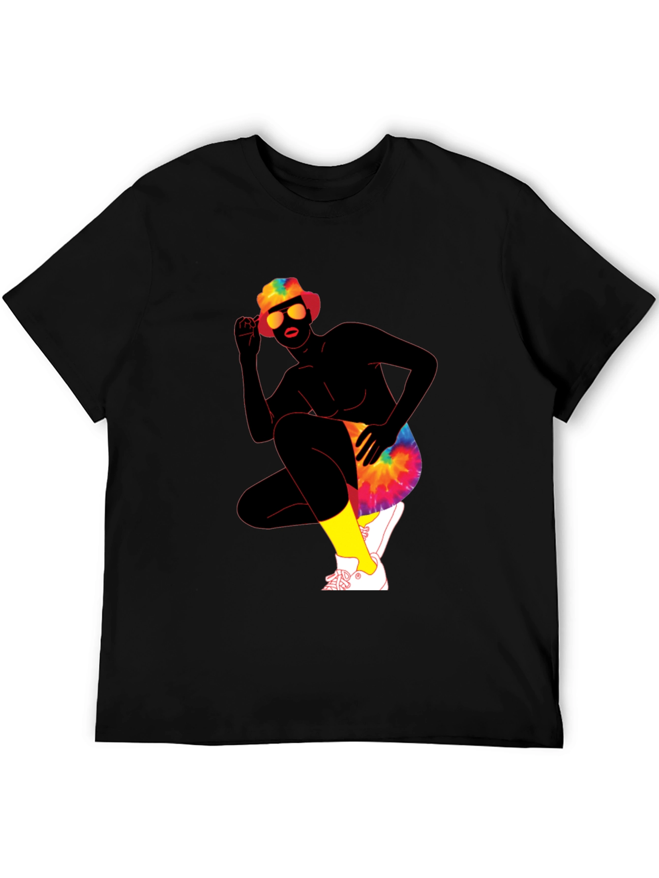 Retro Tie-Dye Graphic Print Crew Neck Tee