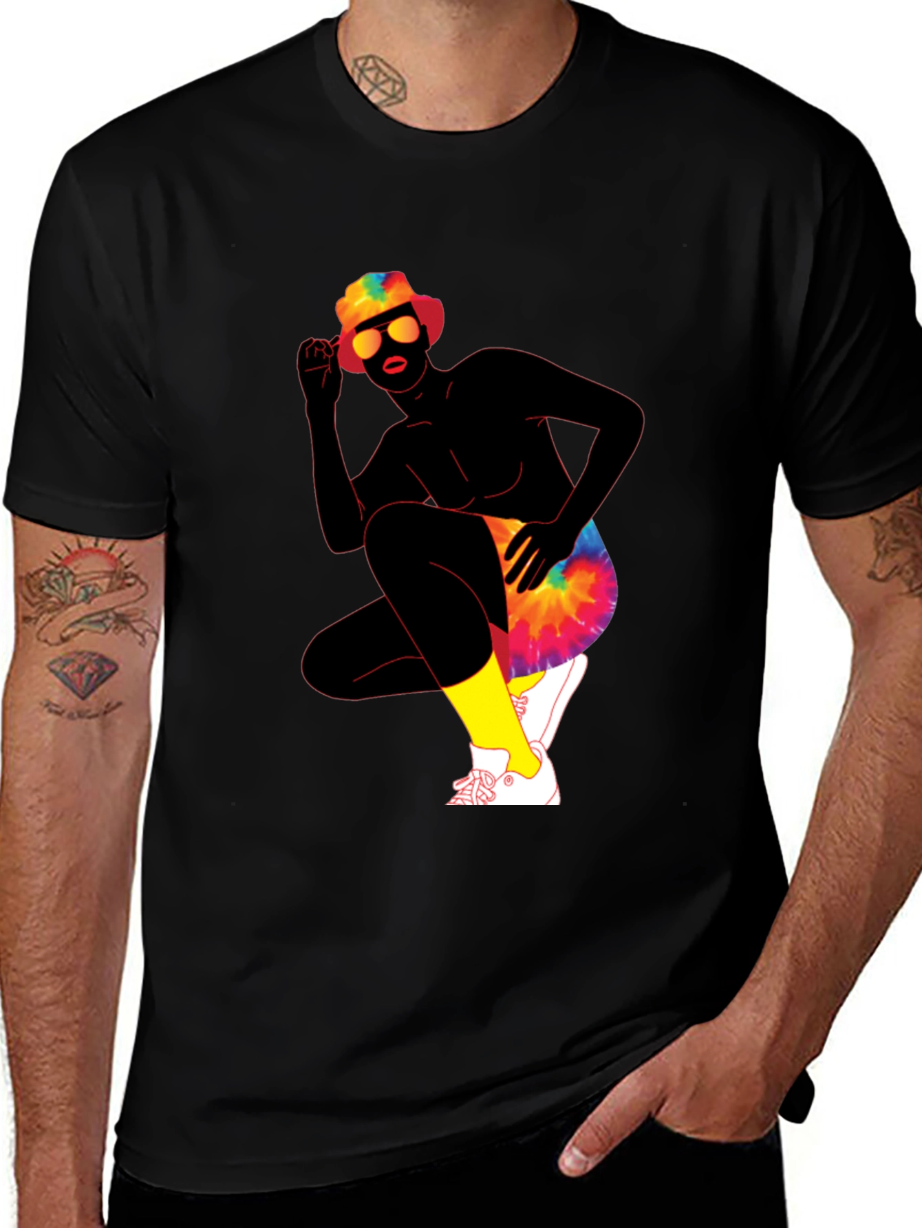 Retro Tie-Dye Graphic Print Crew Neck Tee