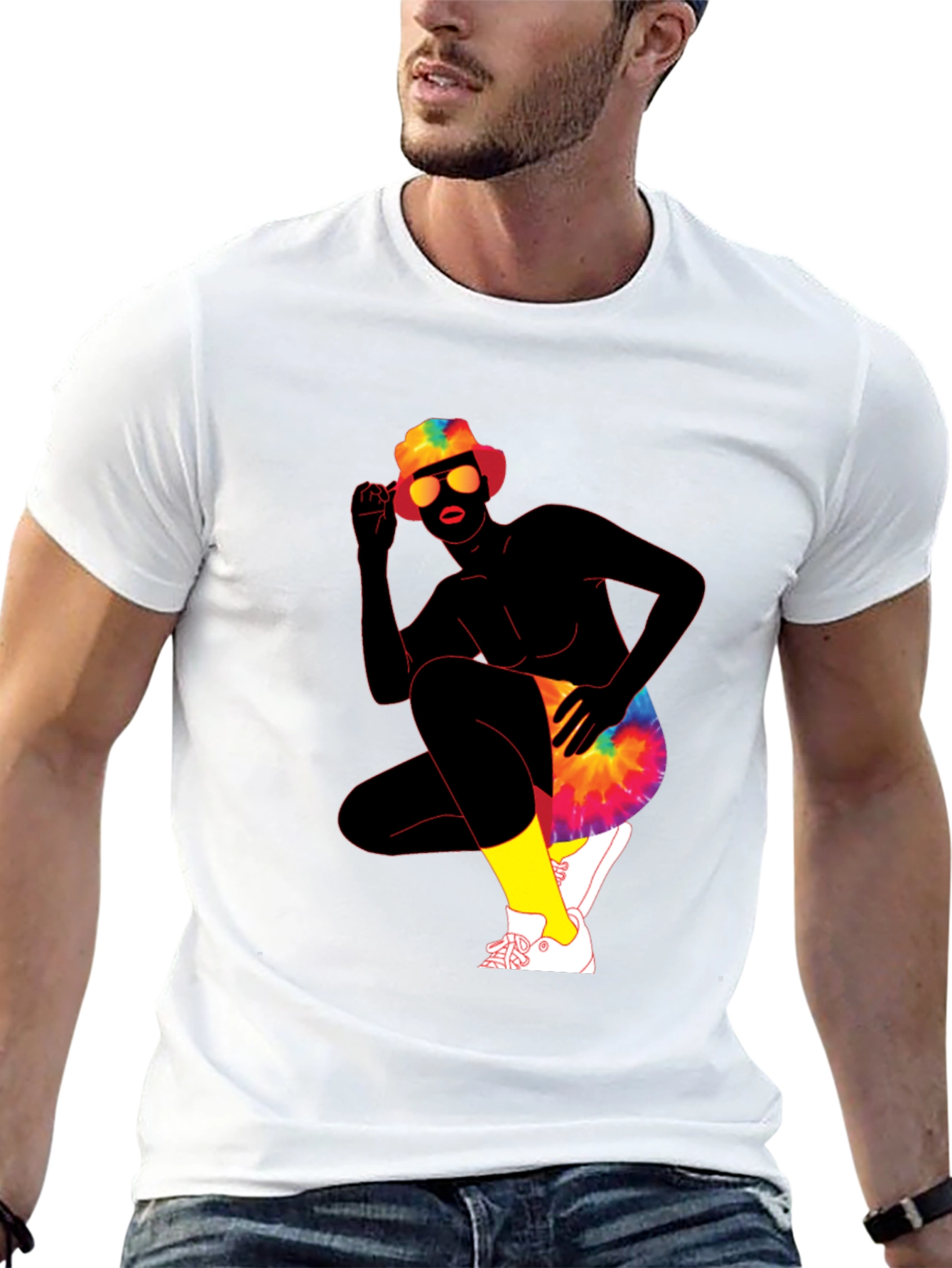 Retro Tie-Dye Graphic Print Crew Neck Tee