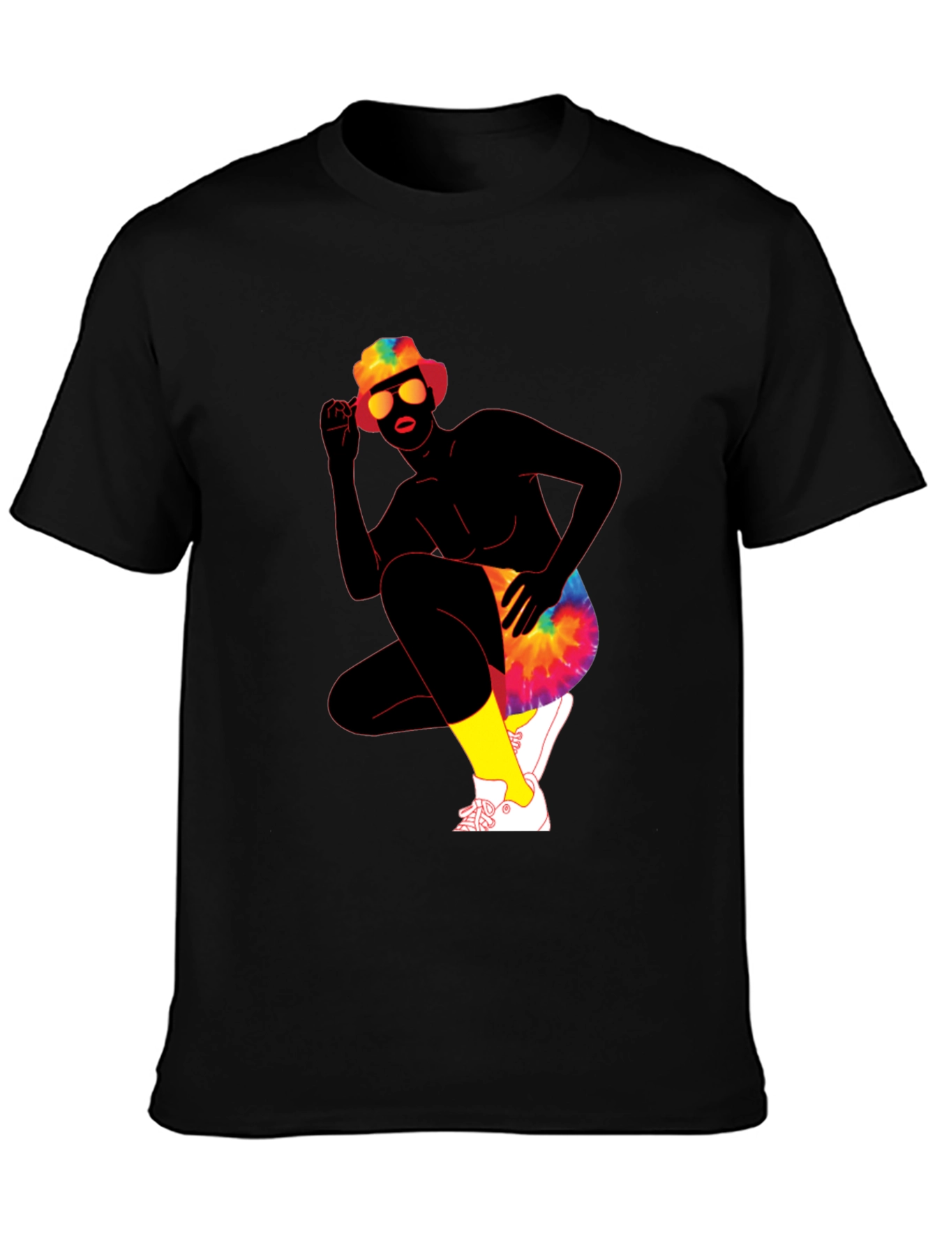 Retro Tie-Dye Graphic Print Crew Neck Tee
