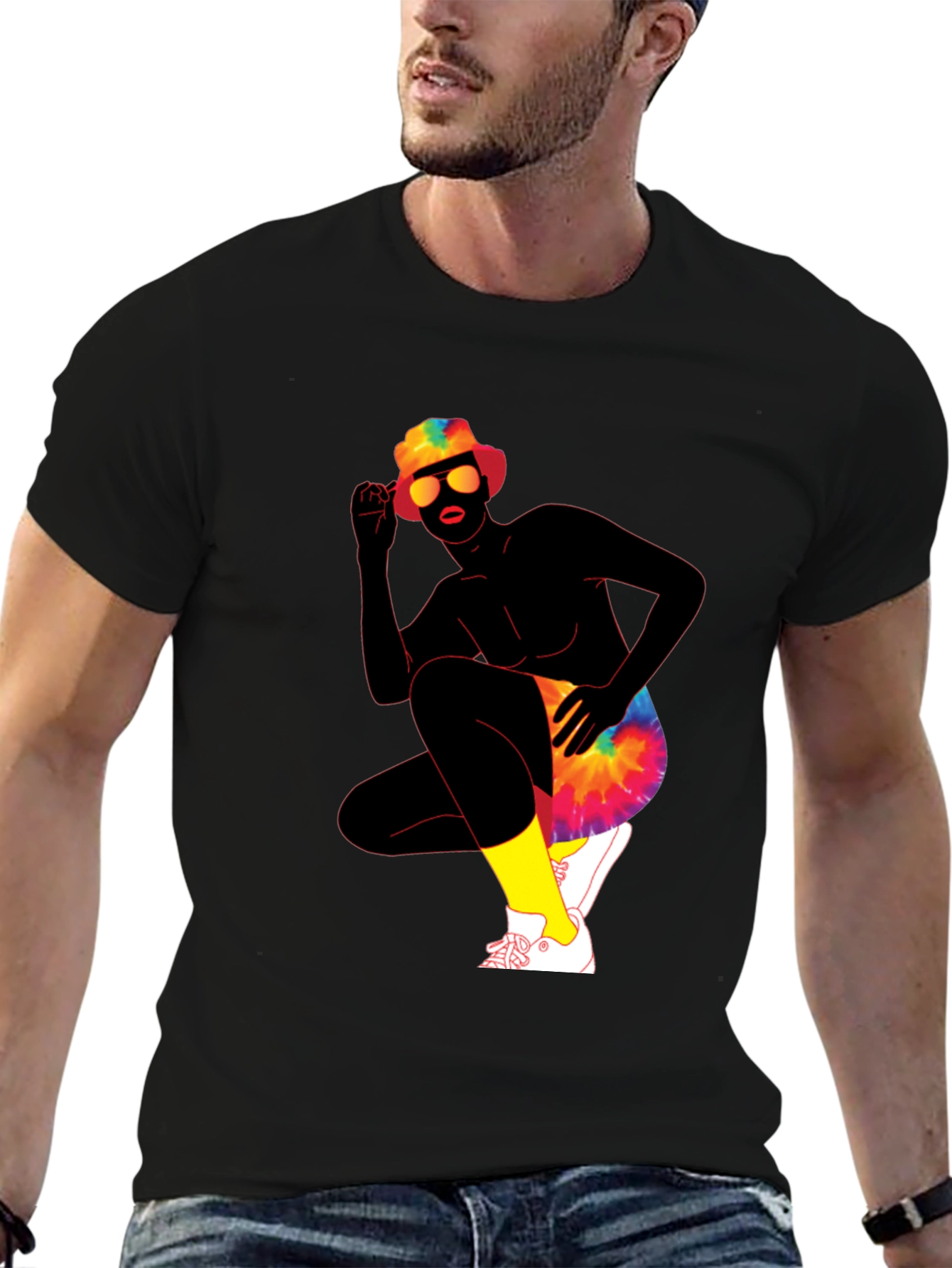 Retro Tie-Dye Graphic Print Crew Neck Tee