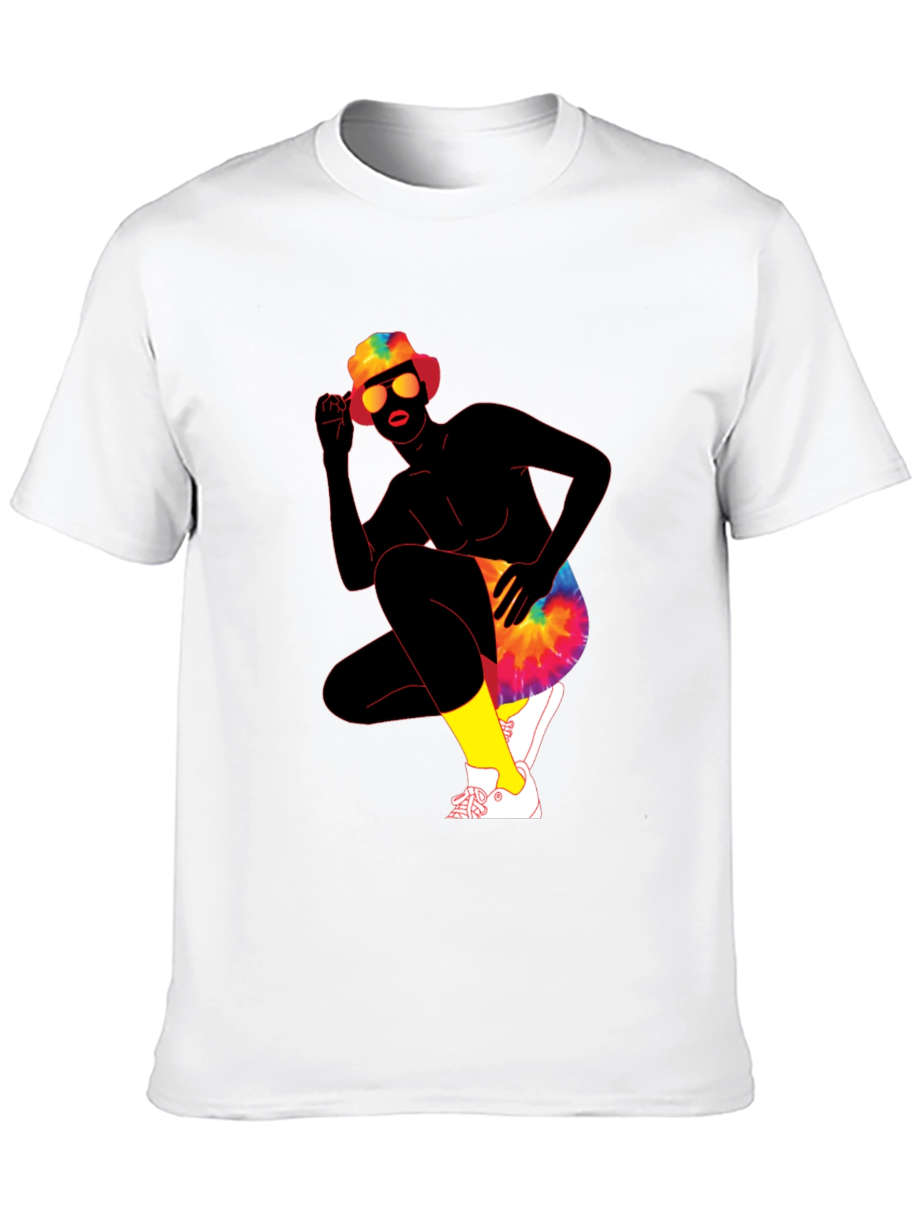 Retro Tie-Dye Graphic Print Crew Neck Tee